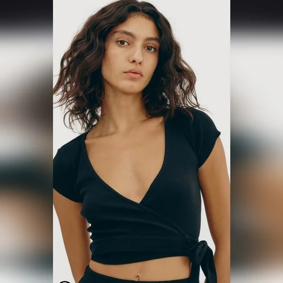 Organic Basics Core Rib Wrap Crop Top XS - Picture 1 of 5